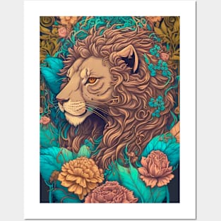 Lion and Flowers Posters and Art